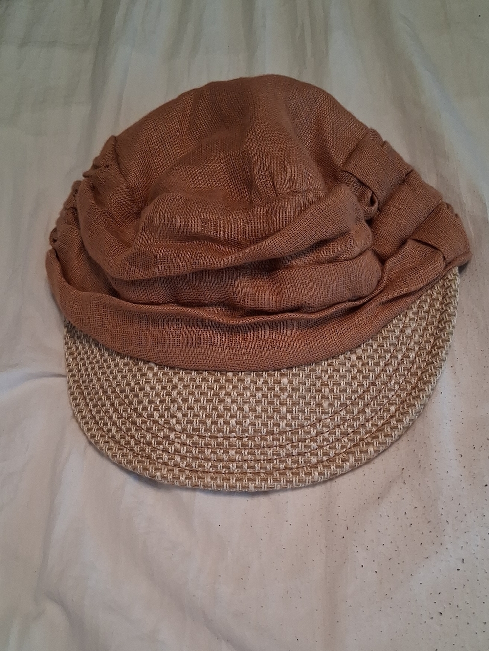 Women's Tan Knit-Top Straw Visor Cap. Athleisure Y2K